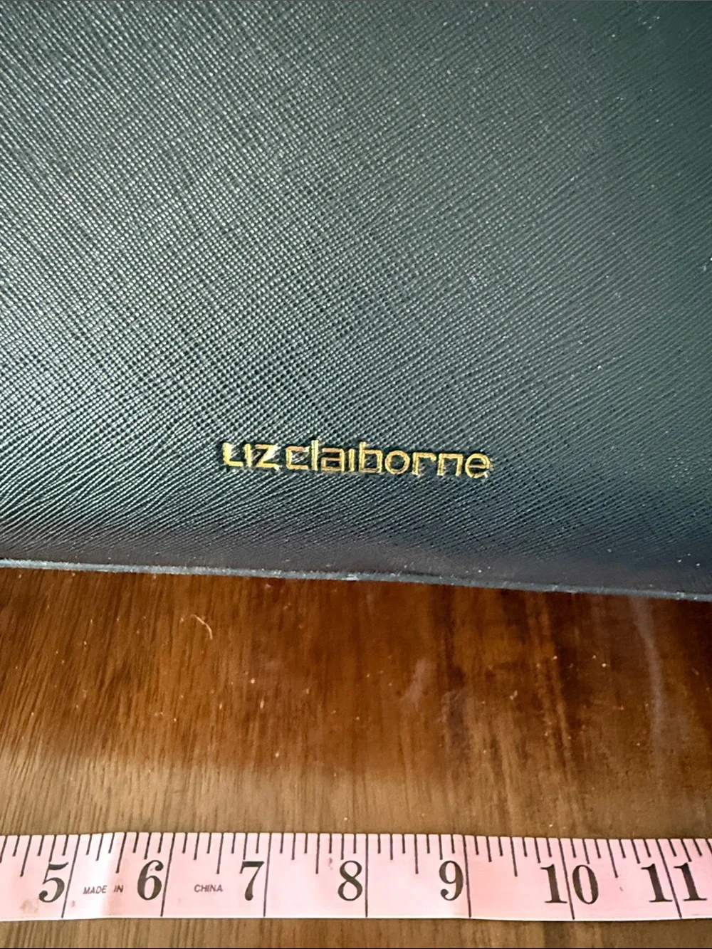 Liz Claiborne Black Leather-Look Satchel with Gold Accents